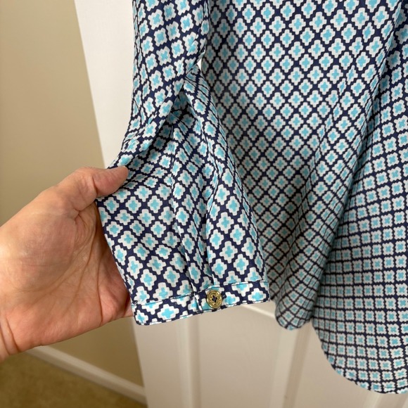 C Wonder Women's Blue Cotton Blouse Long-Sleeve‎ Tile Pattern Size XS/S - Picture 4 of 8